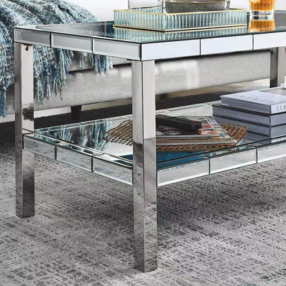 W 39.5" X D 19.5"X H 19.5" 2-layer crystal mirror stainless steel frame coffee table for use in offices, shops, living r image 5