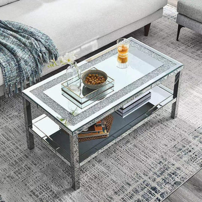 W 39.5" X D 19.5"X H 19.5" 2-layer crystal mirror stainless steel frame coffee table for use in offices, shops, living r image 2