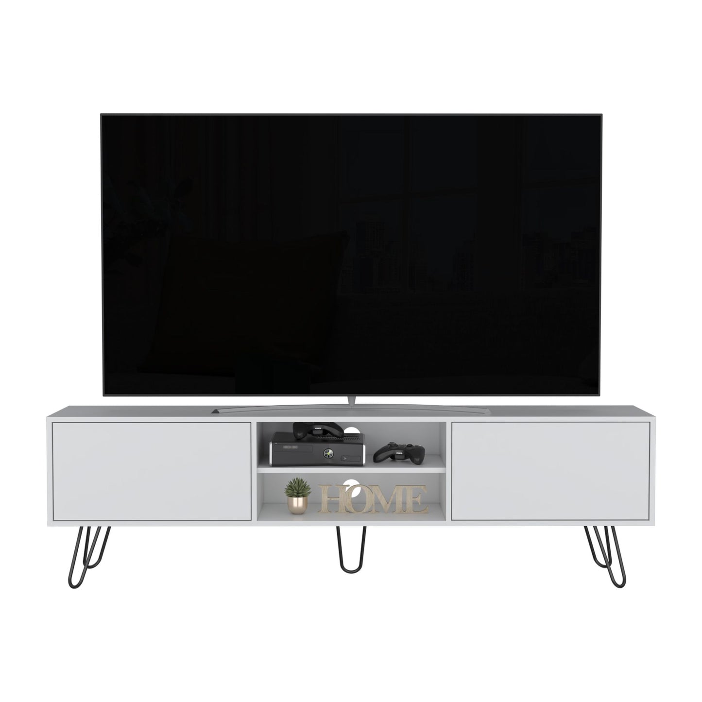 Waco TV Rack, Hairpin Stand with Spacious Storage and Cable Management Holes, White image 5