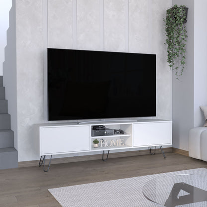 Waco TV Rack, Hairpin Stand with Spacious Storage and Cable Management Holes, White image 1