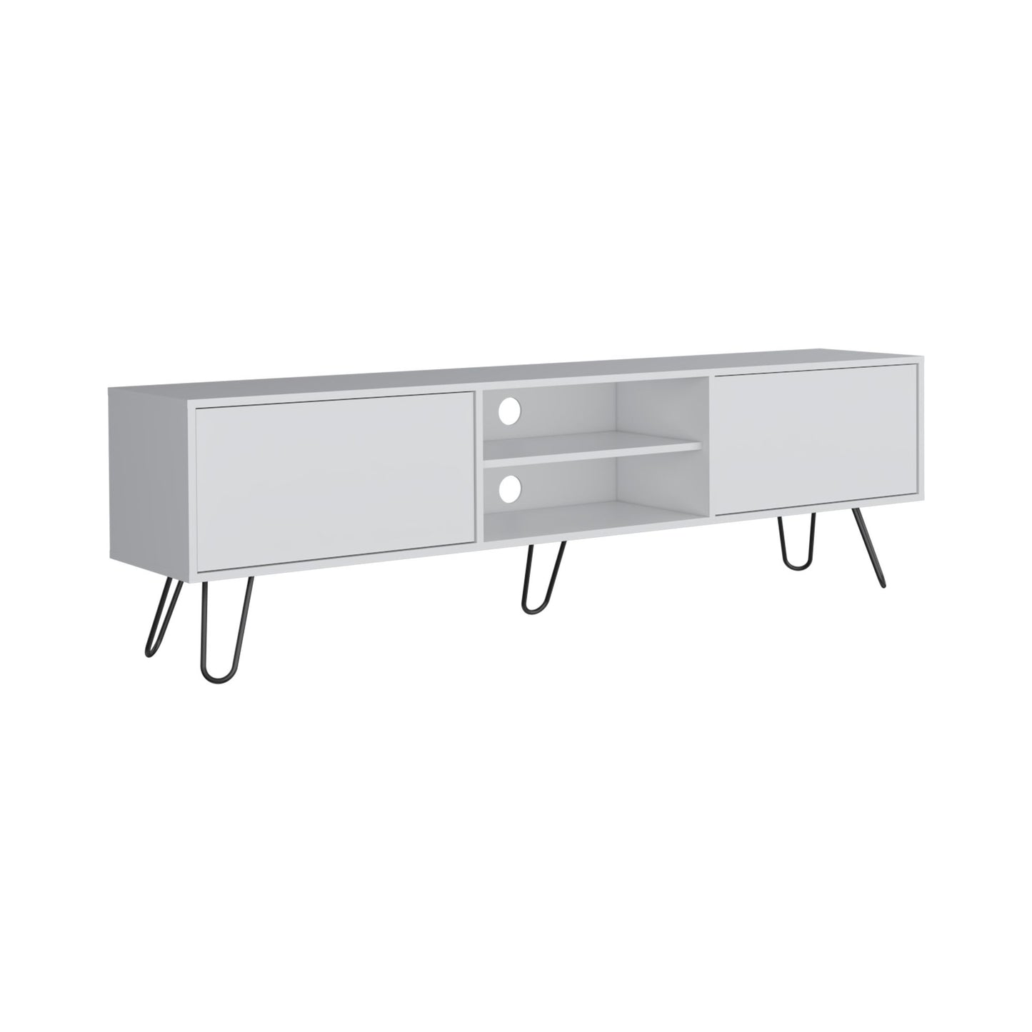 Waco TV Rack, Hairpin Stand with Spacious Storage and Cable Management Holes, White image 2