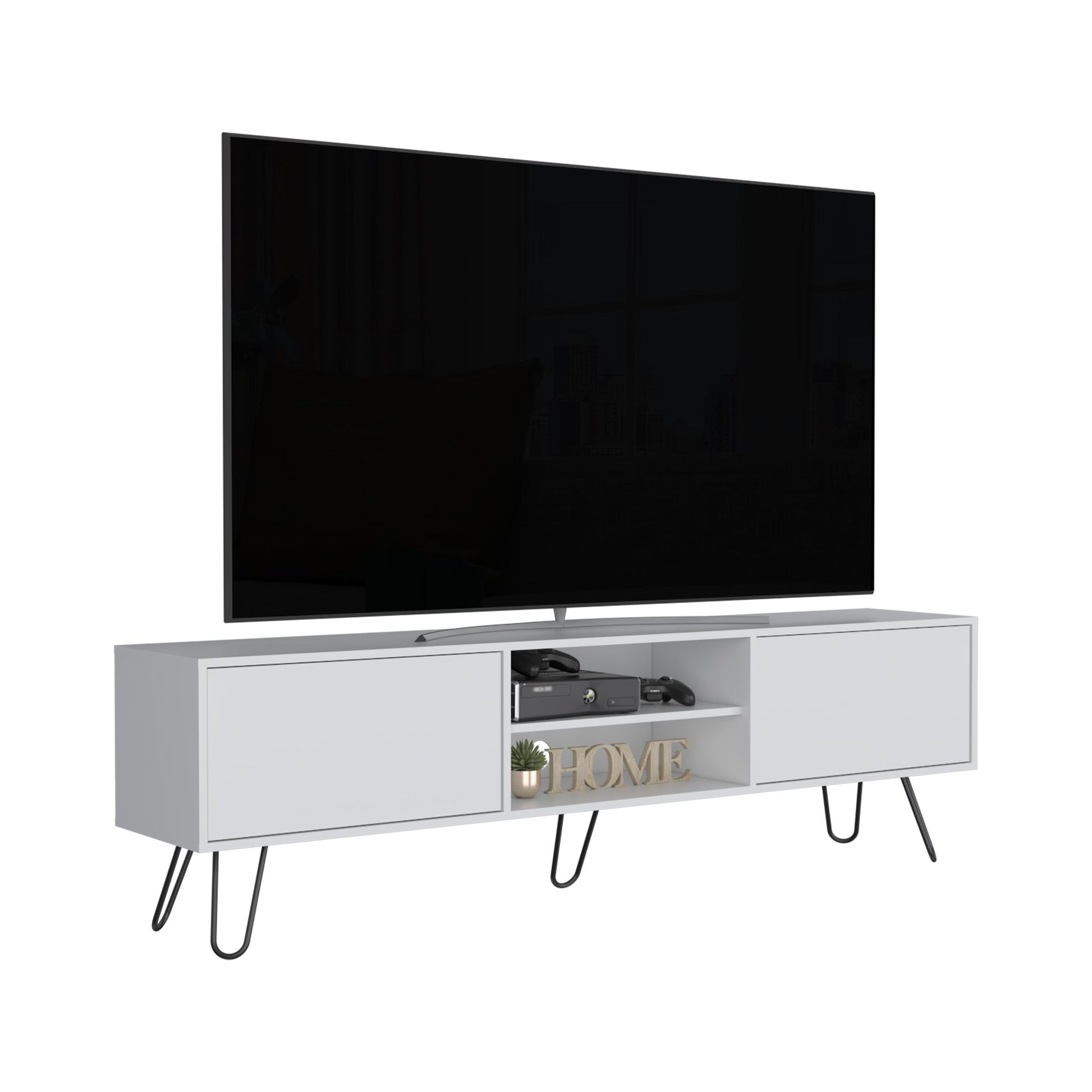 Waco TV Rack, Hairpin Stand with Spacious Storage and Cable Management Holes, White image 6