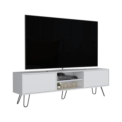 Waco TV Rack, Hairpin Stand with Spacious Storage and Cable Management Holes, White image 6
