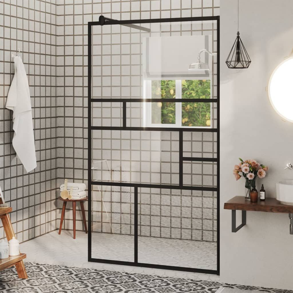 Walk-in Shower Wall with Clear ESG Glass 35.4"x76.8" Black image 1