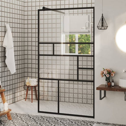 Walk-in Shower Wall with Clear ESG Glass 35.4"x76.8" Black image 1