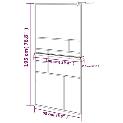 Walk-in Shower Wall with Shelf Black 39.4"x76.8" ESG Glass&Aluminum image 12