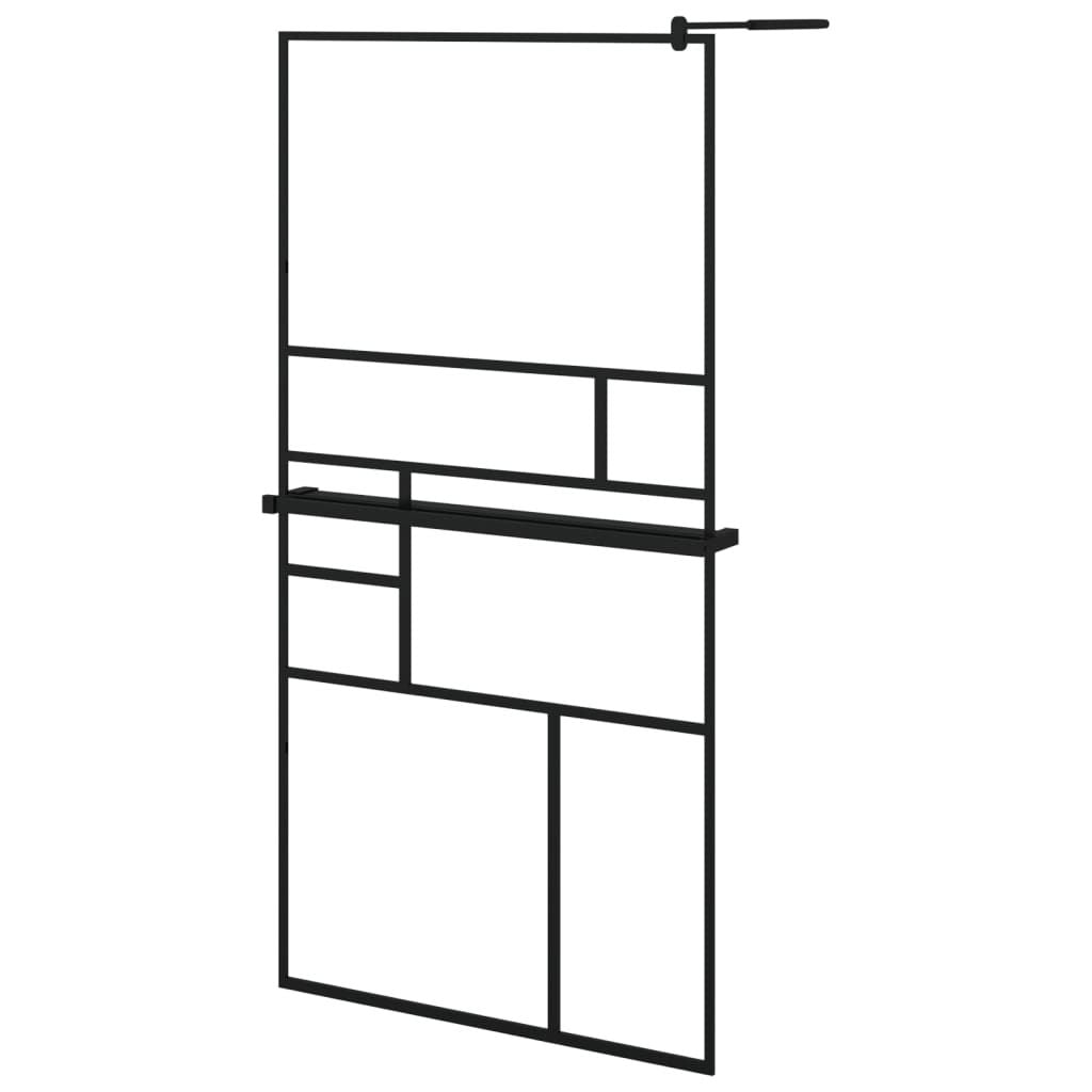 Walk-in Shower Wall with Shelf Black 39.4"x76.8" ESG Glass&Aluminum image 2