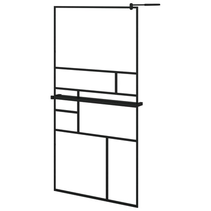 Walk-in Shower Wall with Shelf Black 39.4"x76.8" ESG Glass&Aluminum image 2