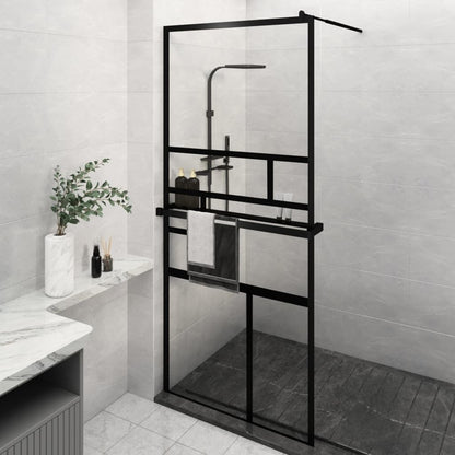 Walk-in Shower Wall with Shelf Black 39.4"x76.8" ESG Glass&Aluminum image 1