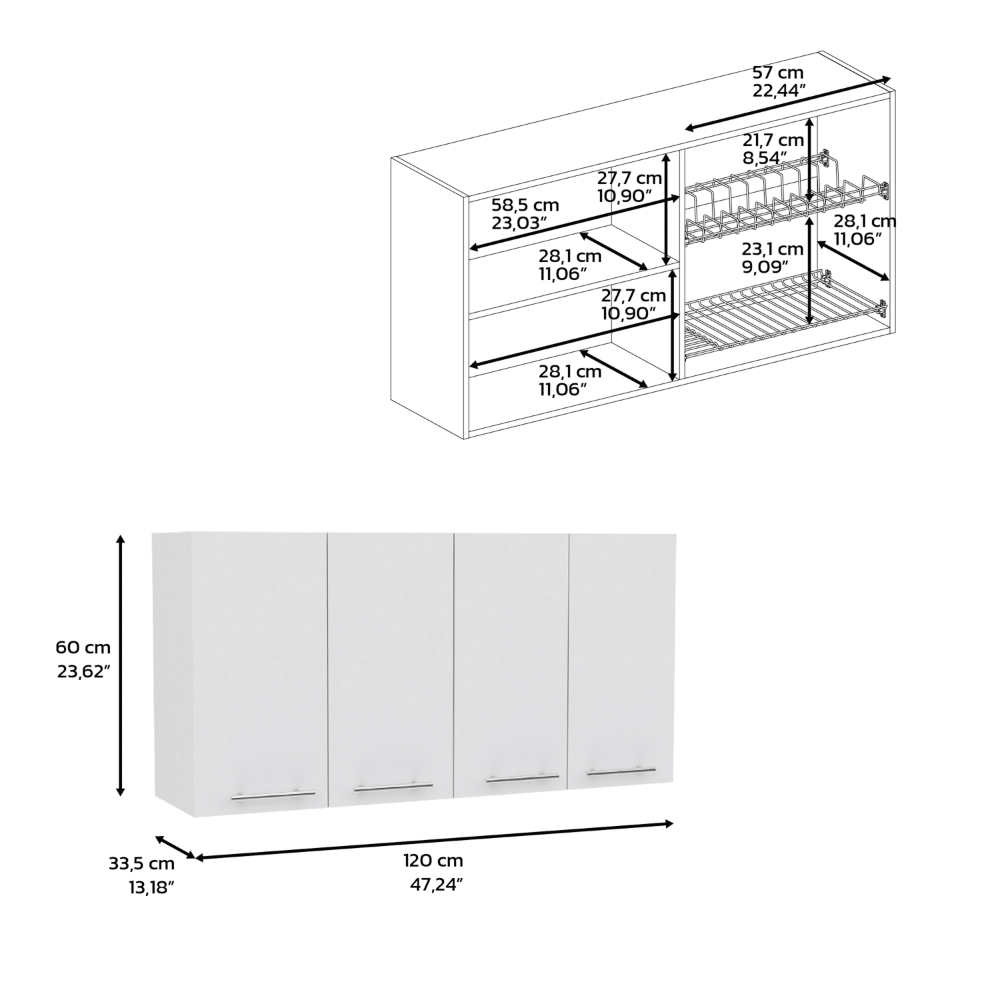 Wall Cabinet 24" H, four Doors, with two internal Shelves and internal plate and glass organizer, white image 6