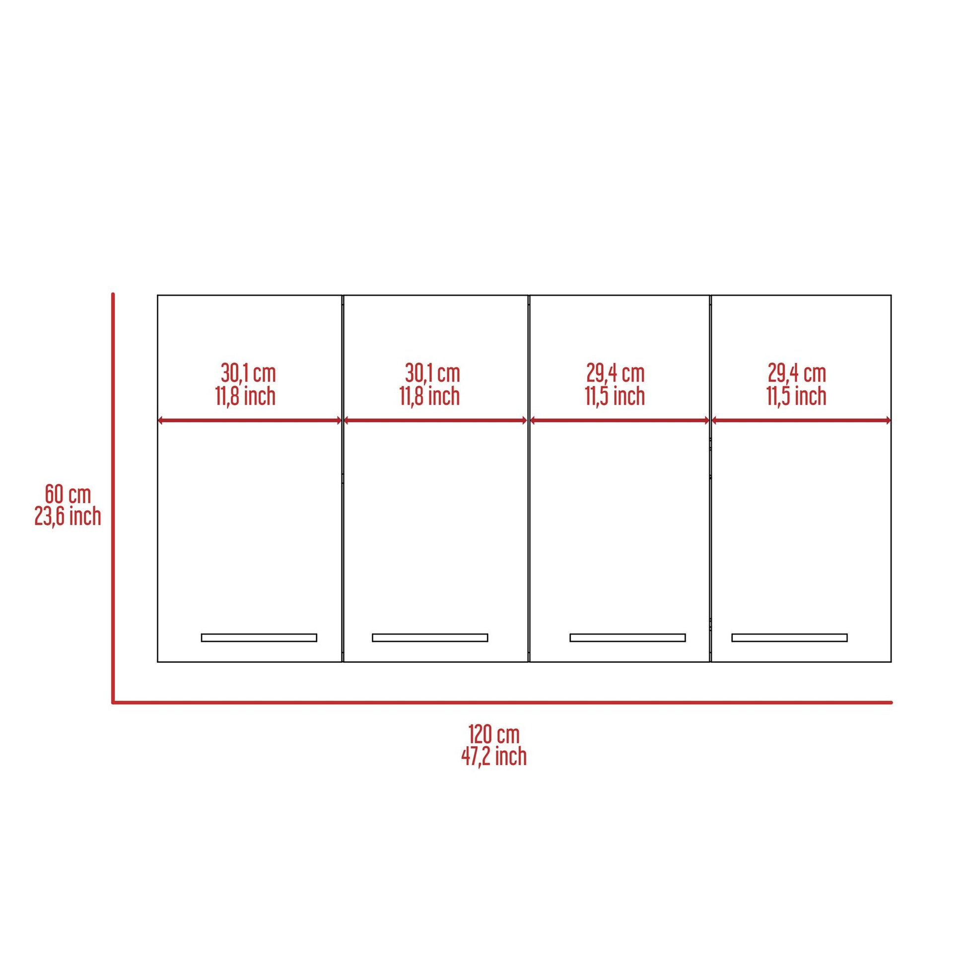 Wall Cabinet 24" H, four Doors, with two internal Shelves and internal plate and glass organizer, white image 7
