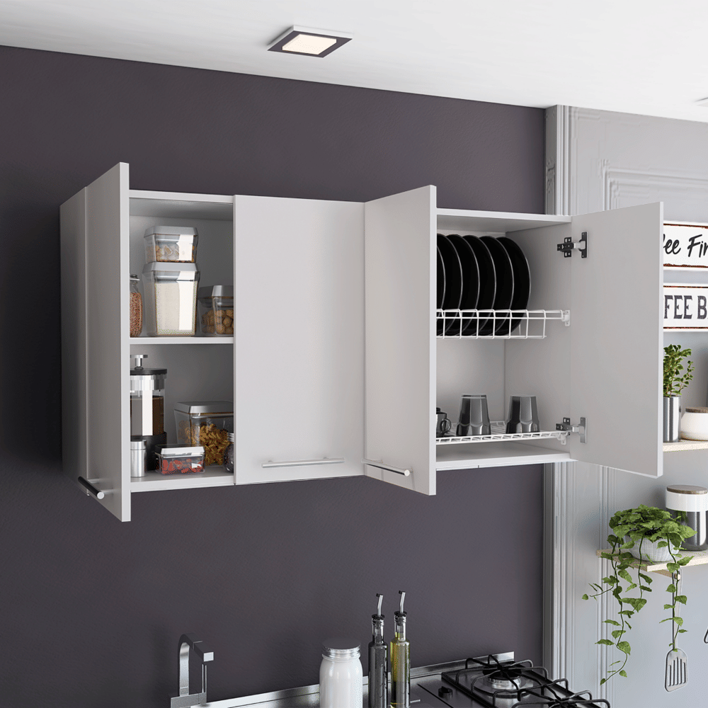 Wall Cabinet 24" H, four Doors, with two internal Shelves and internal plate and glass organizer, white image 3