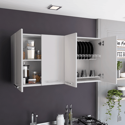 Wall Cabinet 24" H, four Doors, with two internal Shelves and internal plate and glass organizer, white image 3