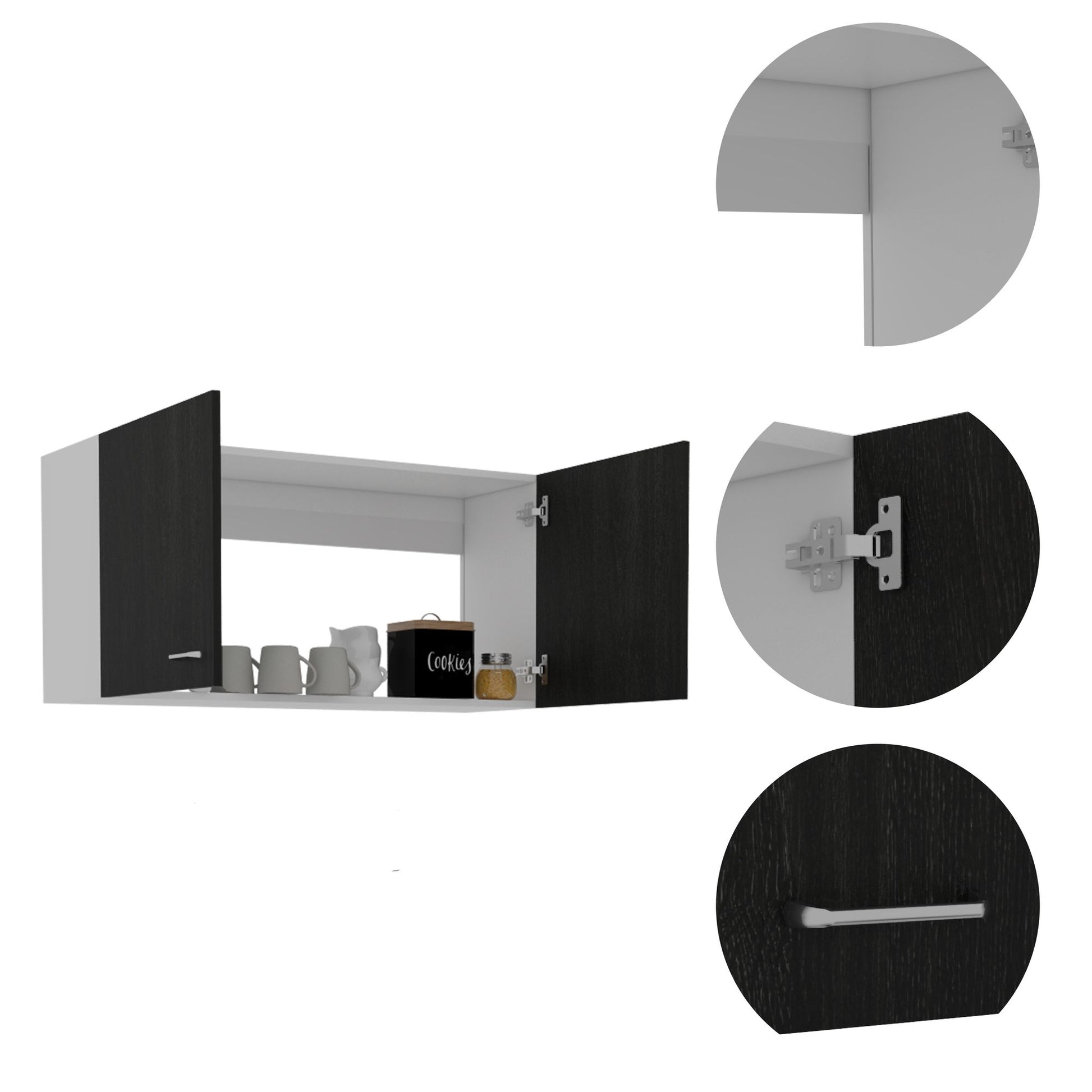 Wall Cabinet Toran, Two Shelves, Double Door, Black Wengue Finish image 4