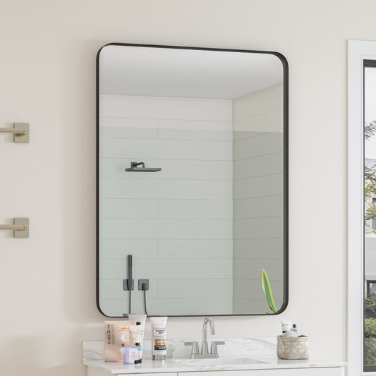 30x40 inch black rectangular wall mirror with metal frame - front view