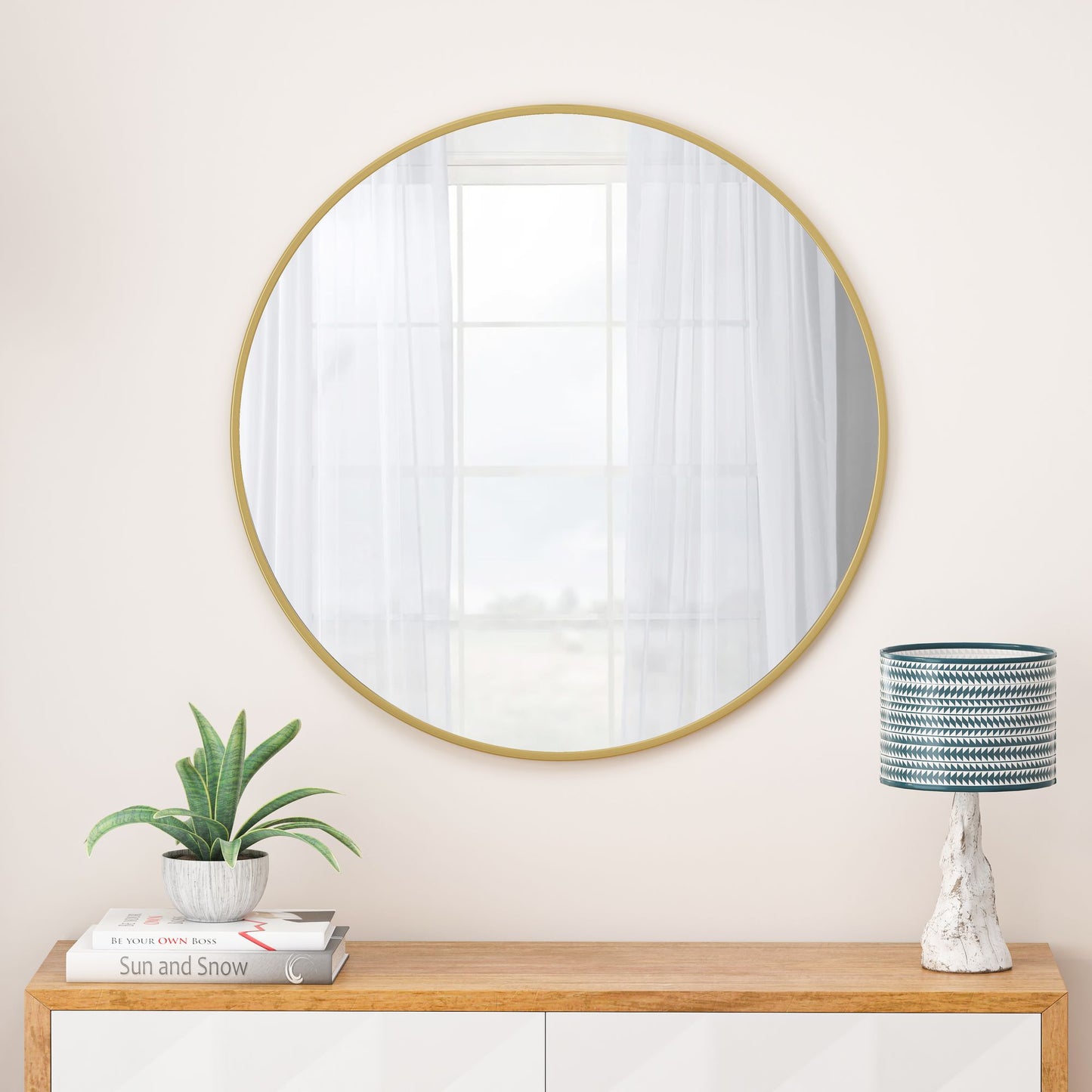 48 inch oversized gold circular wall mirror with metal frame for bathroom decor