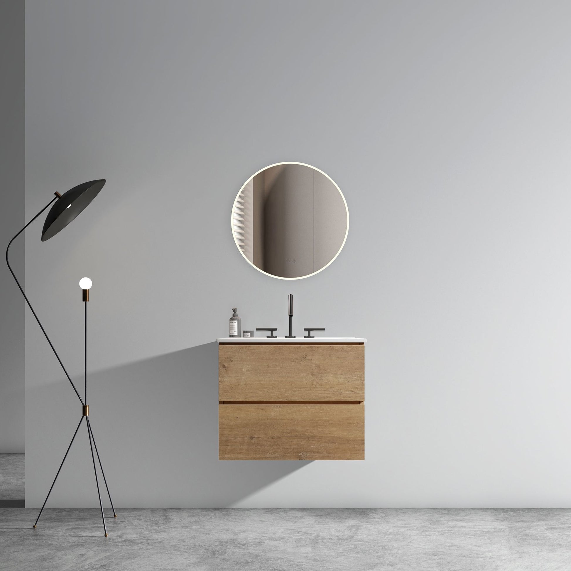 Wall Mount 24" Natural Oak Bathroom Vanity with Ceramic Sink with three faucet holes, Large Storage Floating Bathroom Va image 2