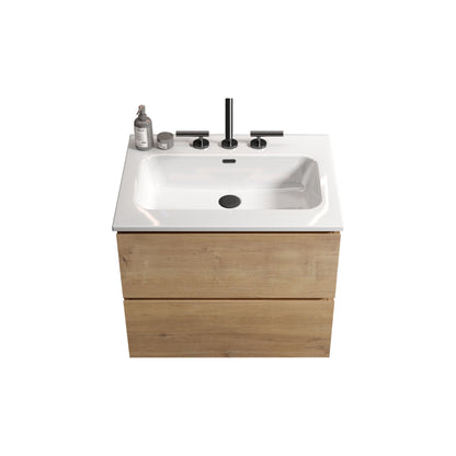Wall Mount 24" Natural Oak Bathroom Vanity with Ceramic Sink with three faucet holes, Large Storage Floating Bathroom Va image 6