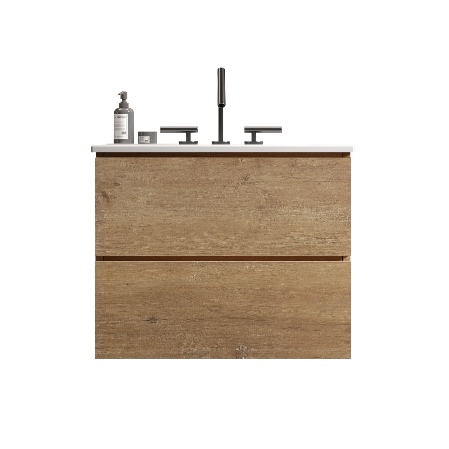 Wall Mount 24" Natural Oak Bathroom Vanity with Ceramic Sink with three faucet holes, Large Storage Floating Bathroom Va image 4