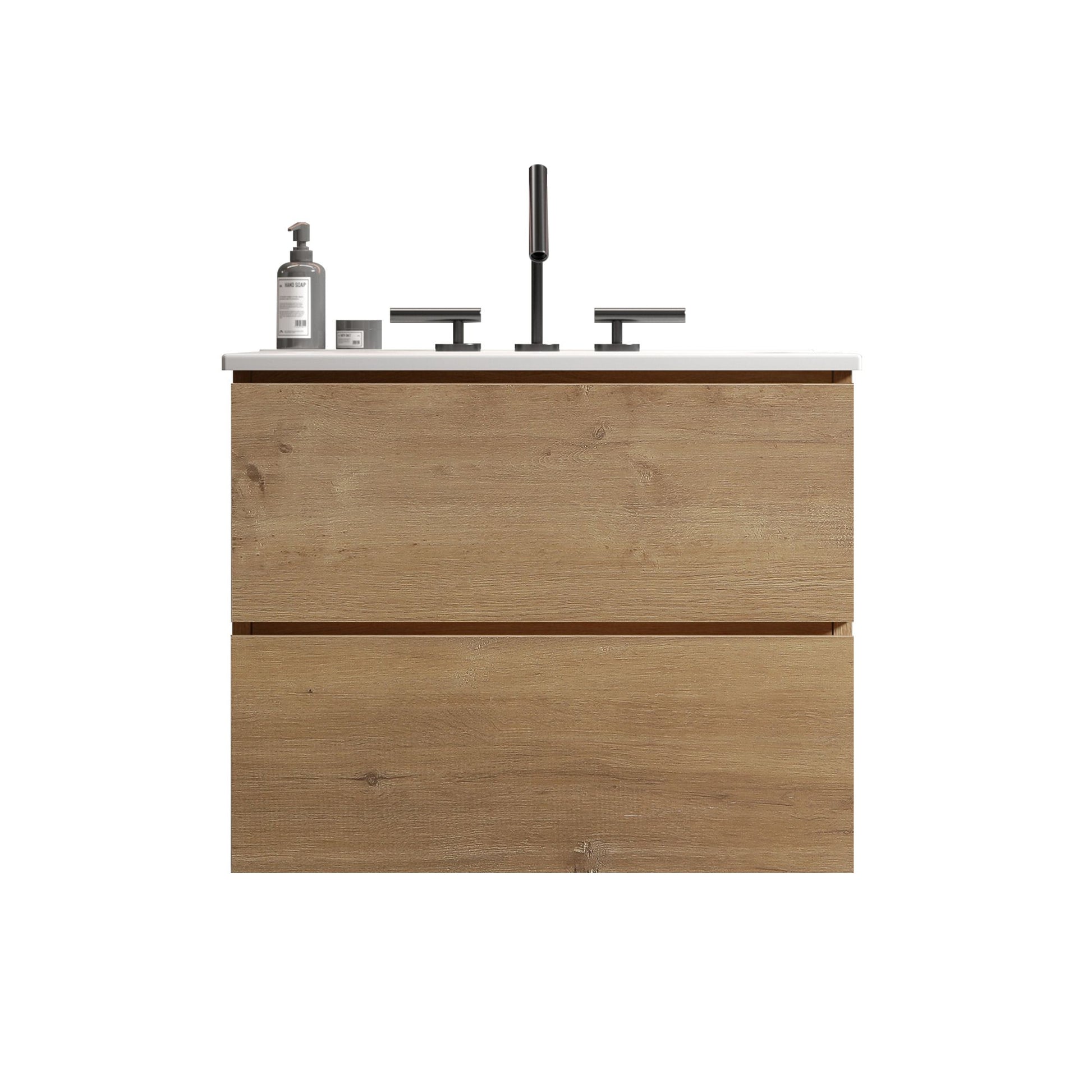 Wall Mount 24" Natural Oak Bathroom Vanity with Ceramic Sink with three faucet holes, Large Storage Floating Bathroom Va image 4