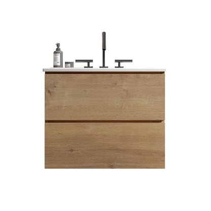 Wall Mount 24" Natural Oak Bathroom Vanity with Ceramic Sink with three faucet holes, Large Storage Floating Bathroom Va image 4