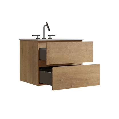 Wall Mount 24" Natural Oak Bathroom Vanity with Ceramic Sink with three faucet holes, Large Storage Floating Bathroom Va image 7