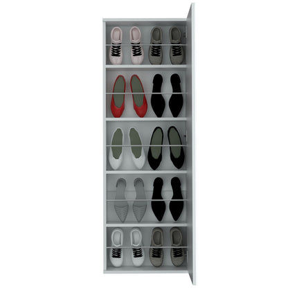 Wall Shoe Rack 54" H, One Mirror, One Door, Five Internal Storage Shelves, Approximate Capacity for Ten Shoes, White image 5