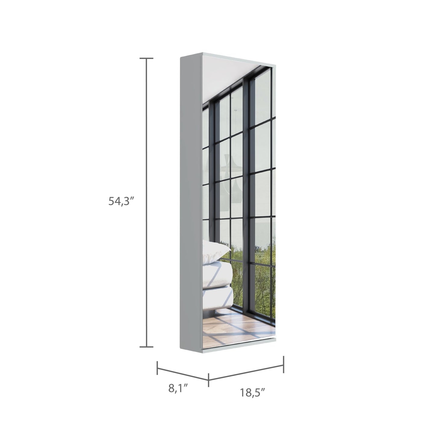 Wall Shoe Rack 54" H, One Mirror, One Door, Five Internal Storage Shelves, Approximate Capacity for Ten Shoes, White image 10
