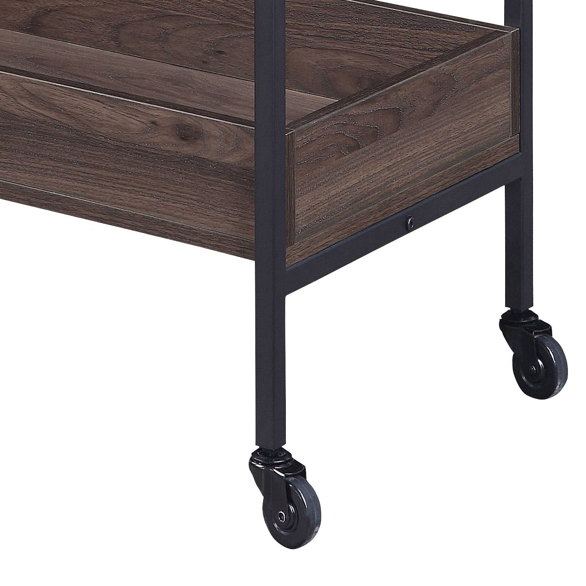 Walnut and Black Serving Cart with 2 Shelves image 4