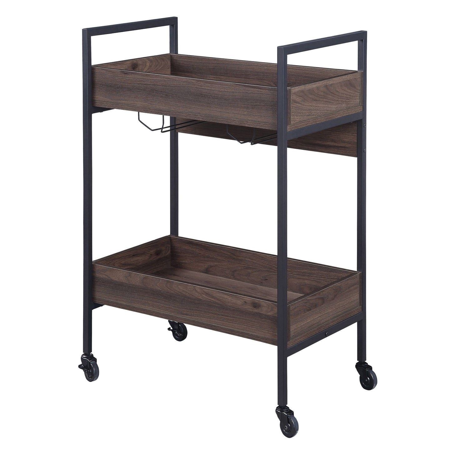 Walnut and Black Serving Cart with 2 Shelves image 1
