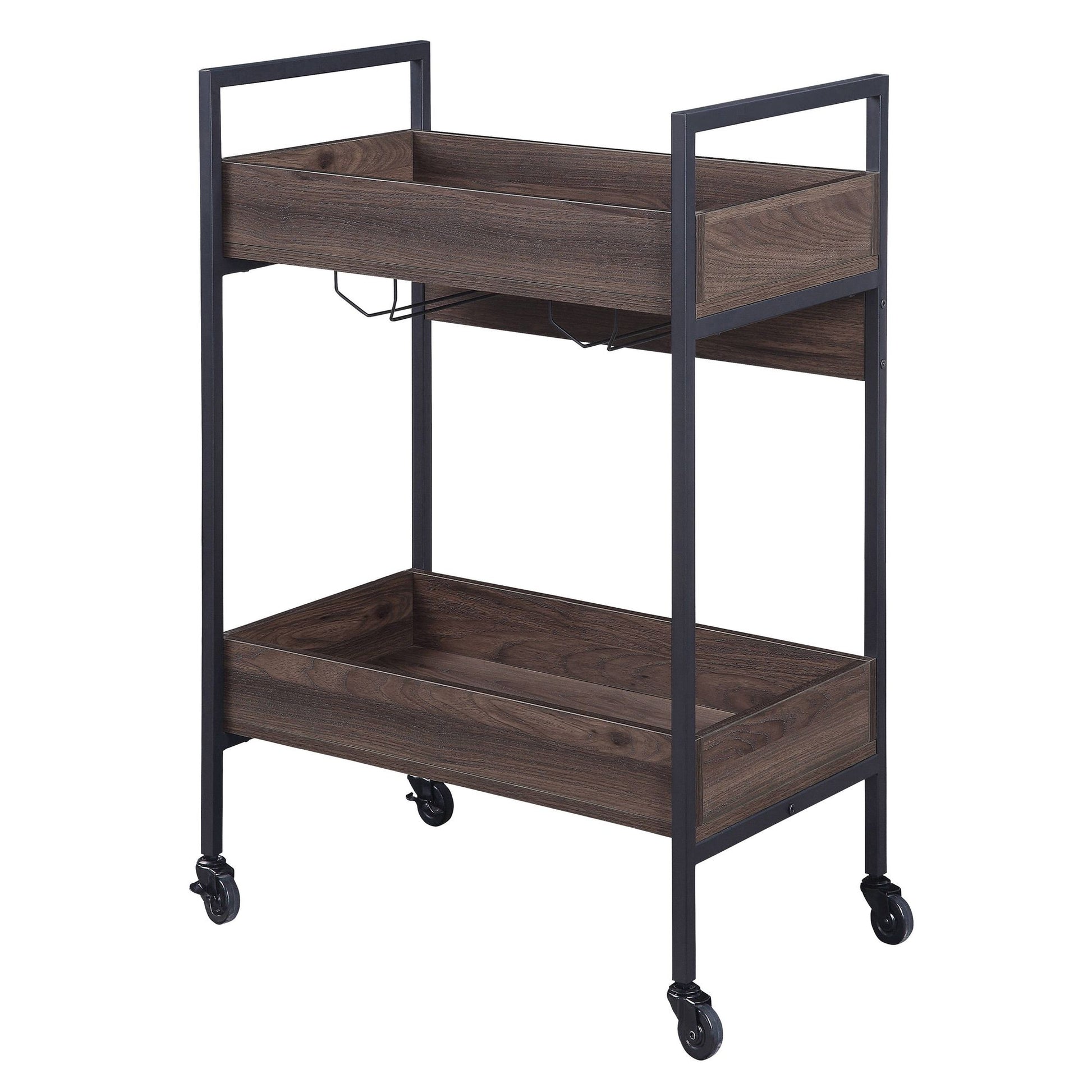 Walnut and Black Serving Cart with 2 Shelves image 1
