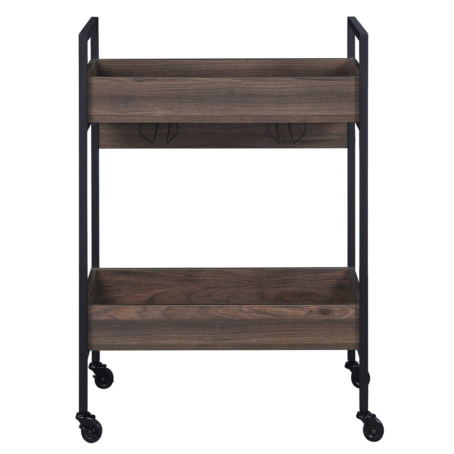 Walnut and Black Serving Cart with 2 Shelves image 2