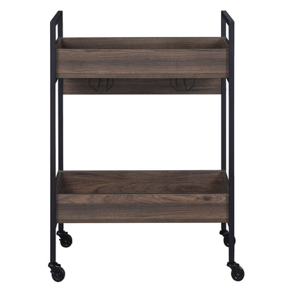 Walnut and Black Serving Cart with 2 Shelves image 2