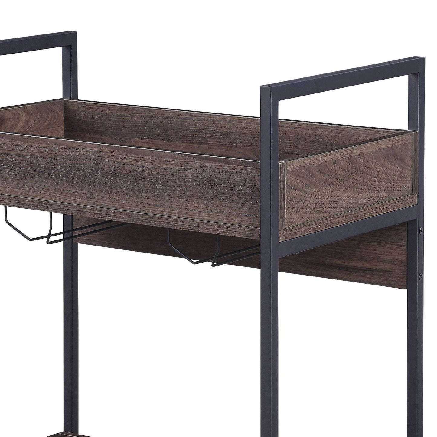 Walnut and Black Serving Cart with 2 Shelves image 3