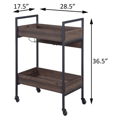 Walnut and Black Serving Cart with 2 Shelves image 5