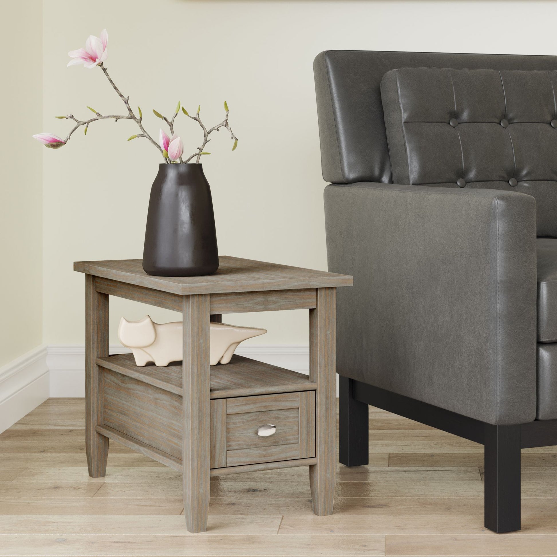Warm Shaker Solid Wood 14 inch Wide Transitional Narrow Side Table in Distressed Grey image 7