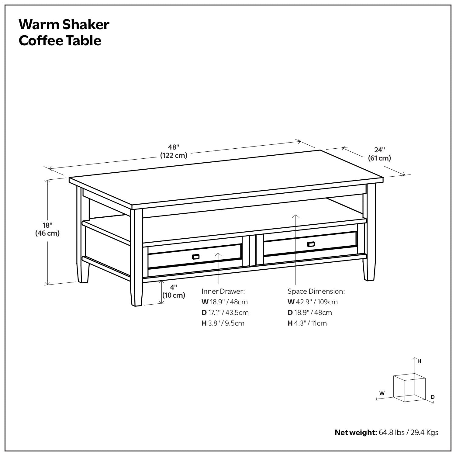 Warm Shaker Solid Wood 48 inch Wide Transitional Coffee Table in Light Golden Brown image 8