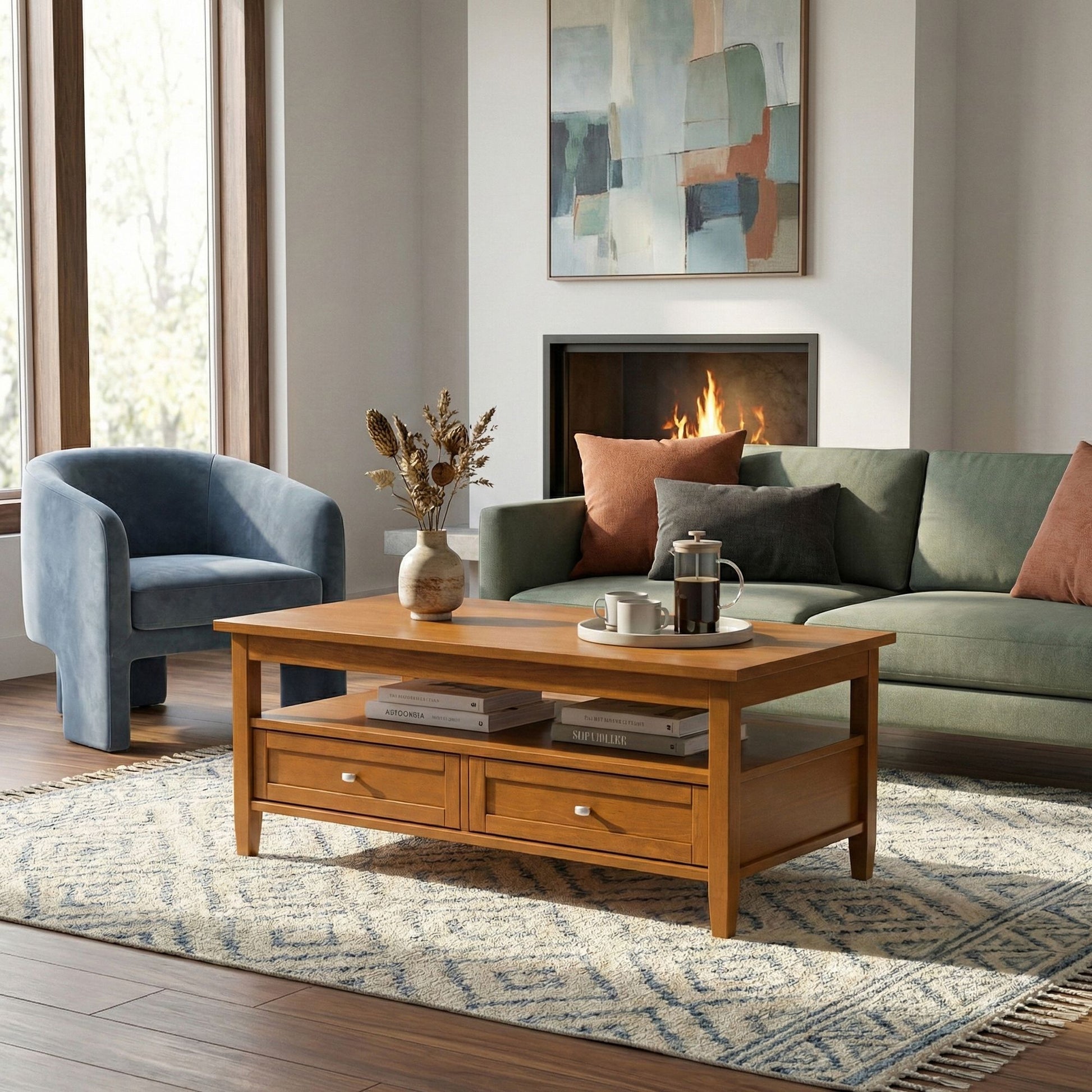Warm Shaker Solid Wood 48 inch Wide Transitional Coffee Table in Light Golden Brown image 7