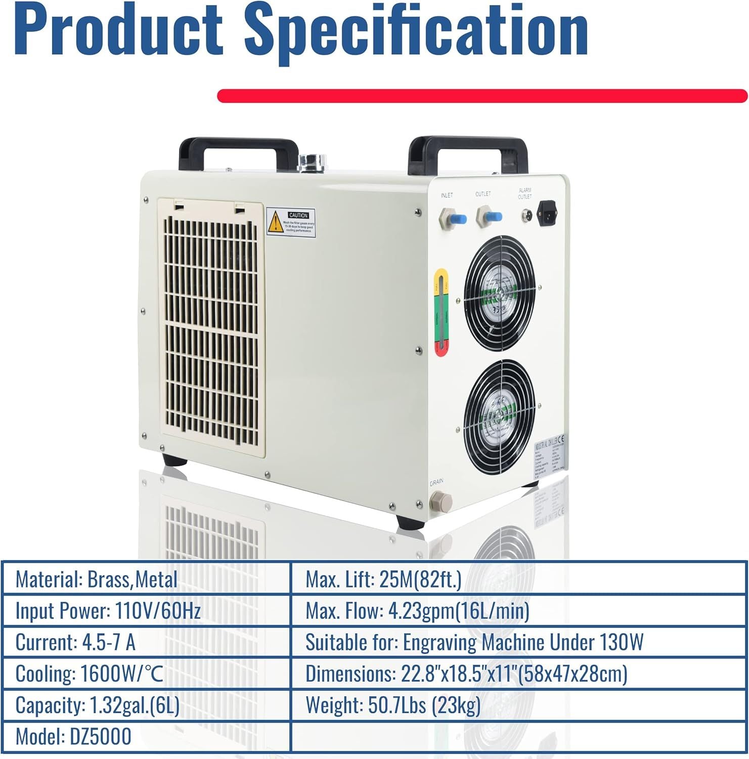Water Chiller Industrial Chiller 6L Industrial Water Chiller for 40W 60W 80W 130W CO2 Laser Engraving & Cutting Machines image 6
