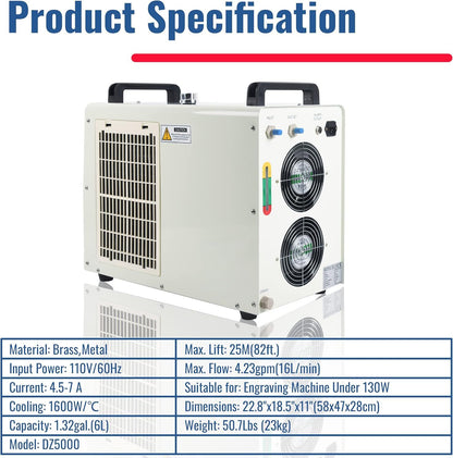 Water Chiller Industrial Chiller 6L Industrial Water Chiller for 40W 60W 80W 130W CO2 Laser Engraving & Cutting Machines image 6