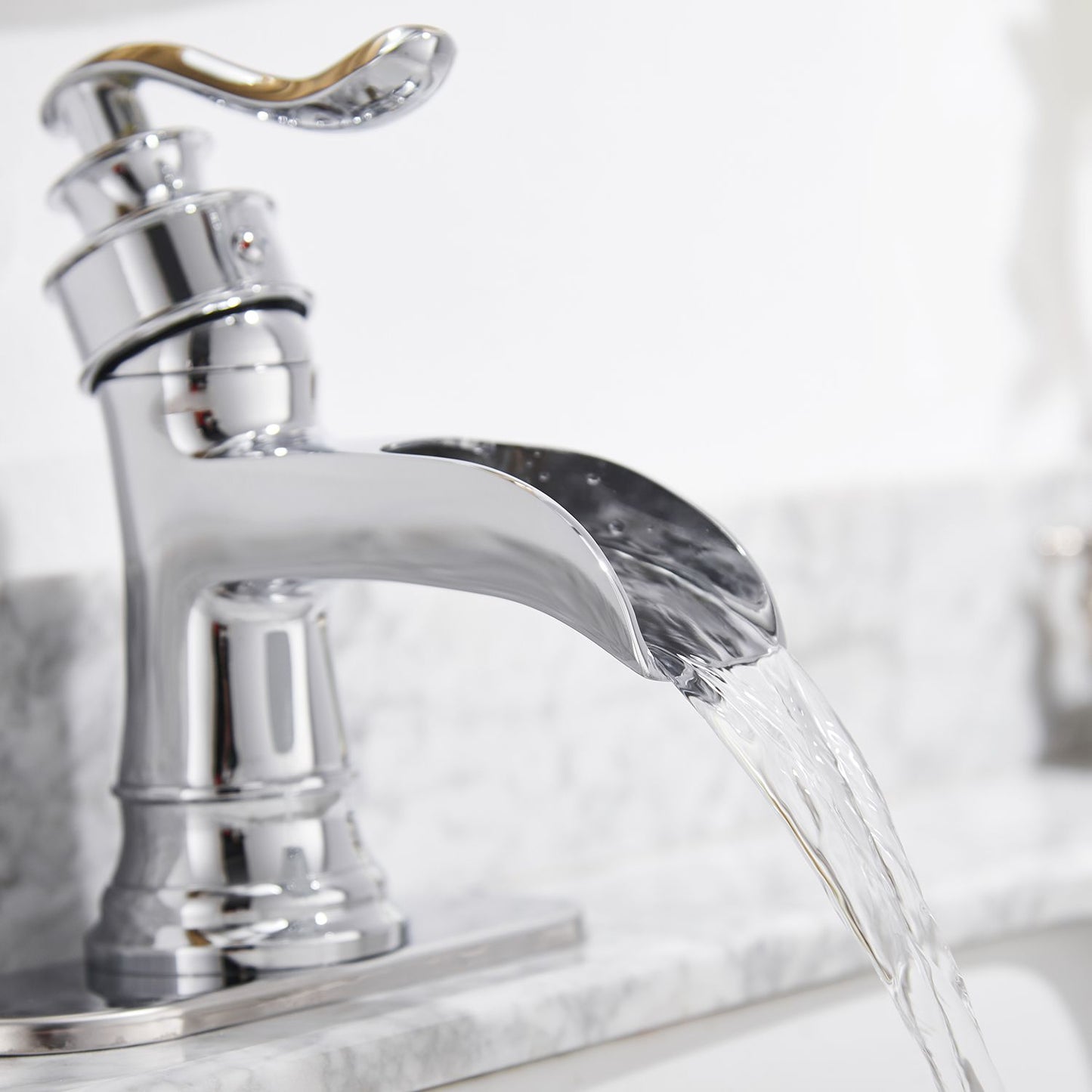 Waterfall Single Hole Single-Handle Low-Arc Bathroom Faucet in Polished Chrome image 2