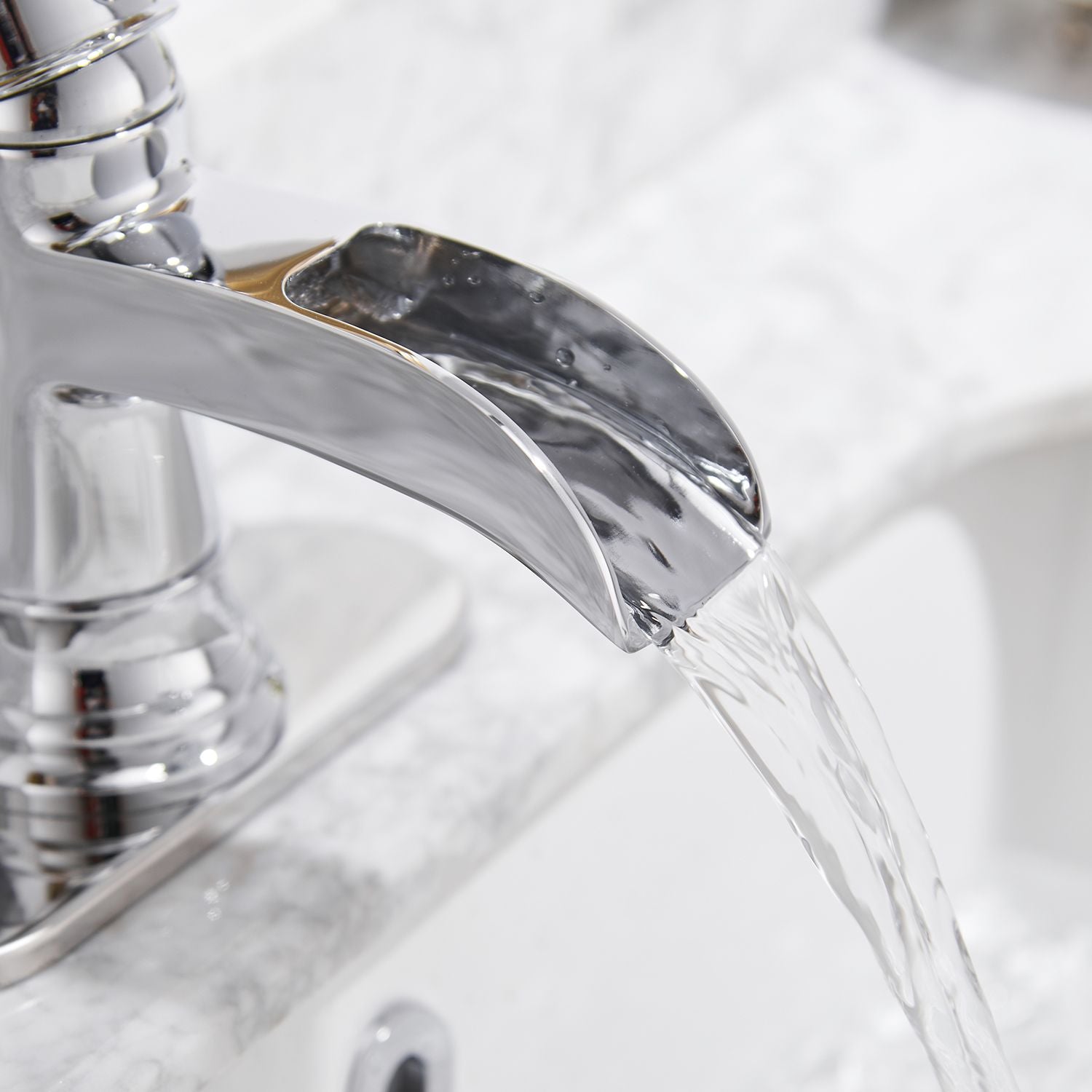 Waterfall Single Hole Single-Handle Low-Arc Bathroom Faucet in Polished Chrome image 3