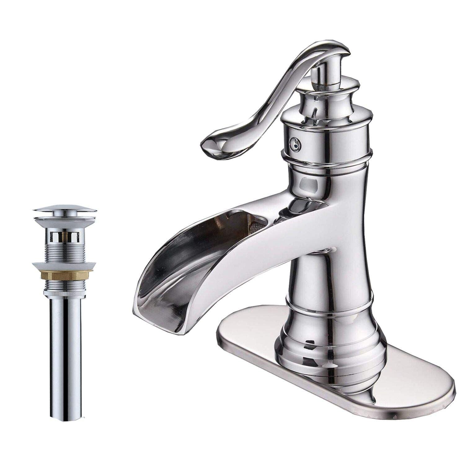 Waterfall Single Hole Single-Handle Low-Arc Bathroom Faucet in Polished Chrome image 9