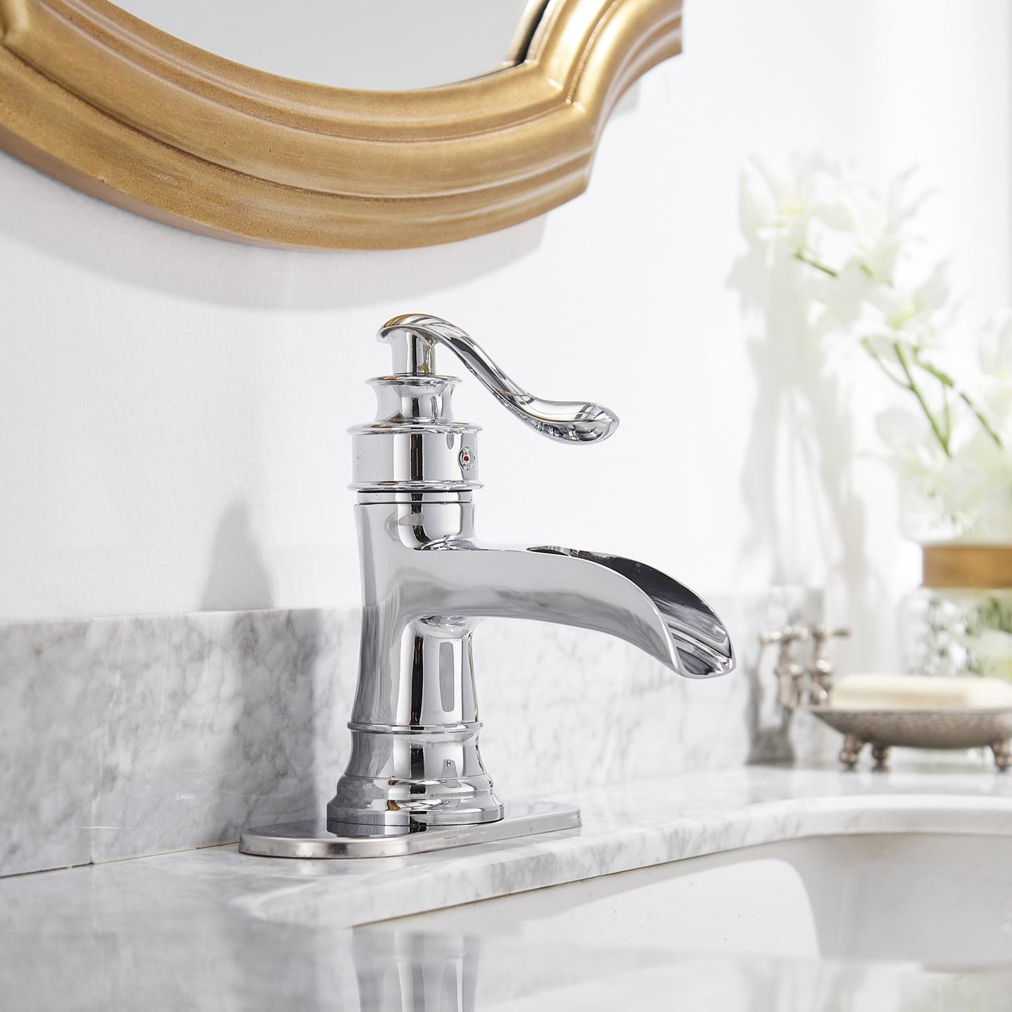 Waterfall Single Hole Single-Handle Low-Arc Bathroom Faucet in Polished Chrome image 5