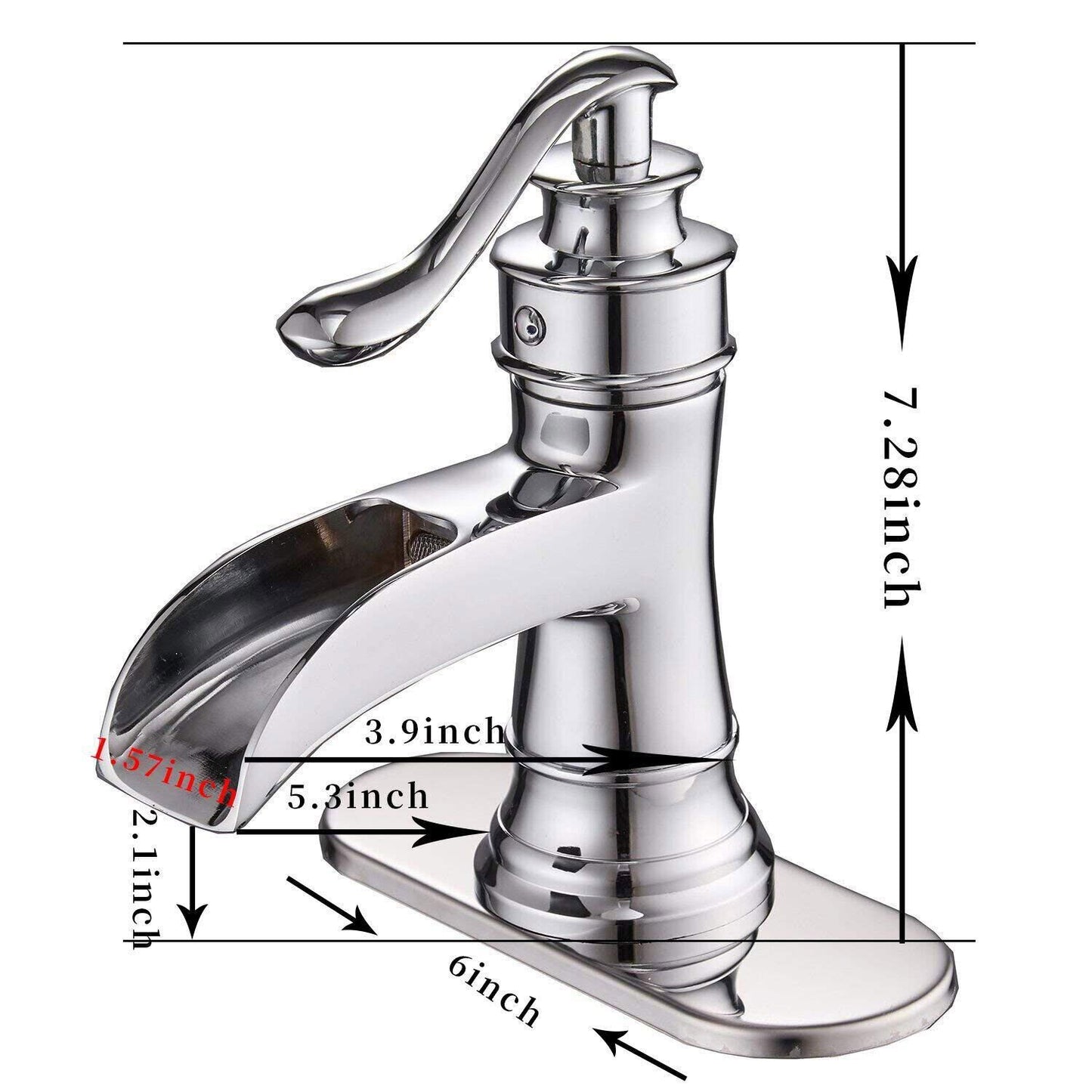 Waterfall Single Hole Single-Handle Low-Arc Bathroom Faucet in Polished Chrome image 8
