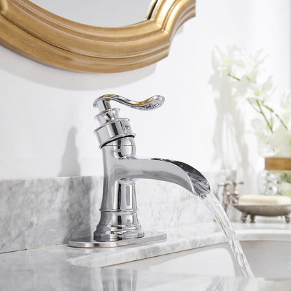 Waterfall Single Hole Single-Handle Low-Arc Bathroom Faucet in Polished Chrome image 4