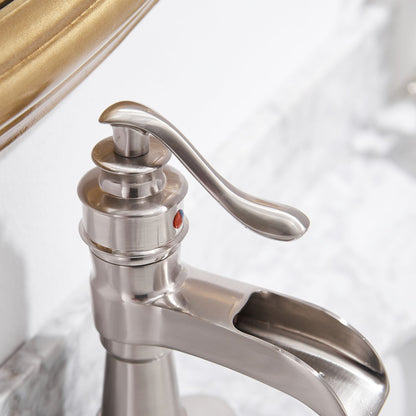 Waterfall Single Hole Single-Handle Low-Arc Bathroom Faucet With Pop-up Drain Assembly in Brushed Nickel image 2