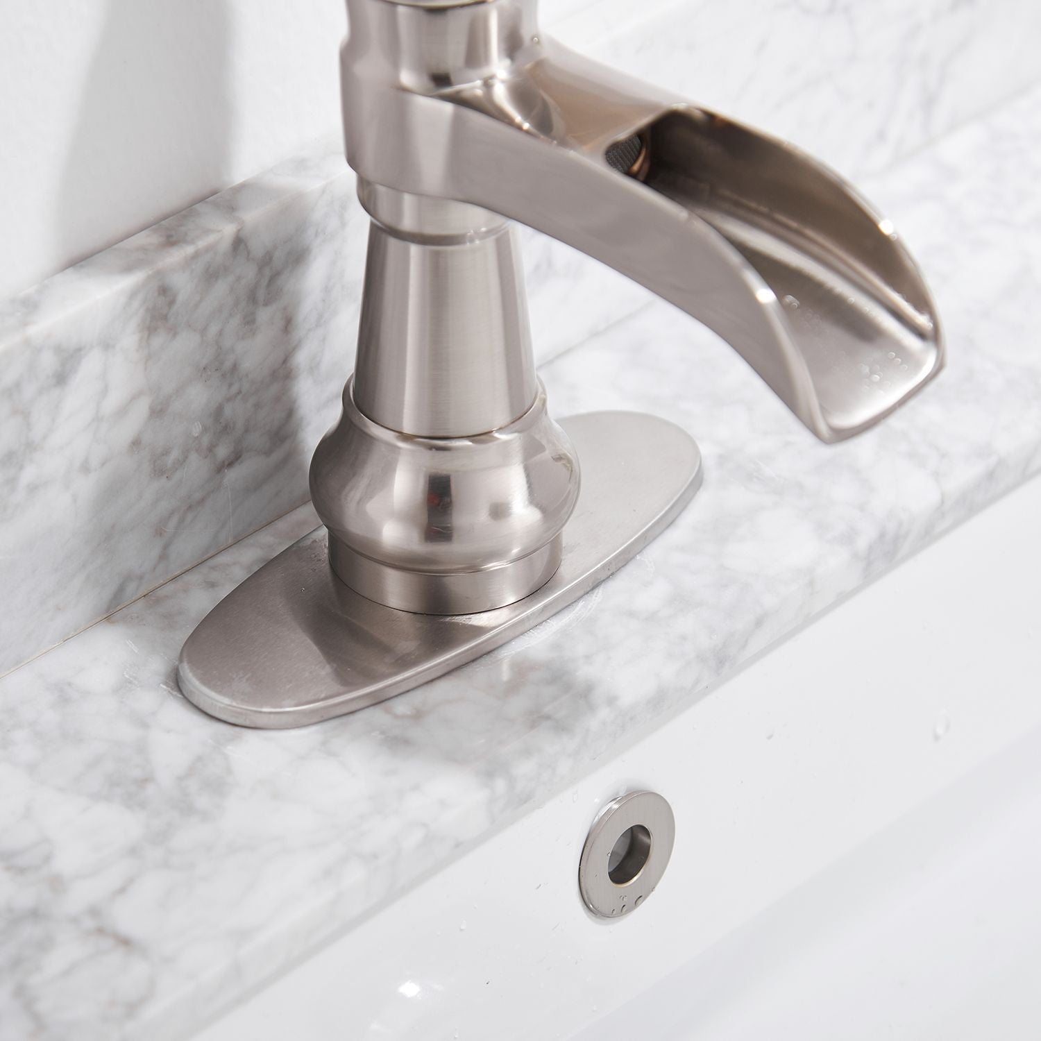 Waterfall Single Hole Single-Handle Low-Arc Bathroom Faucet With Pop-up Drain Assembly in Brushed Nickel image 3