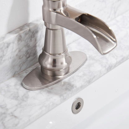 Waterfall Single Hole Single-Handle Low-Arc Bathroom Faucet With Pop-up Drain Assembly in Brushed Nickel image 3