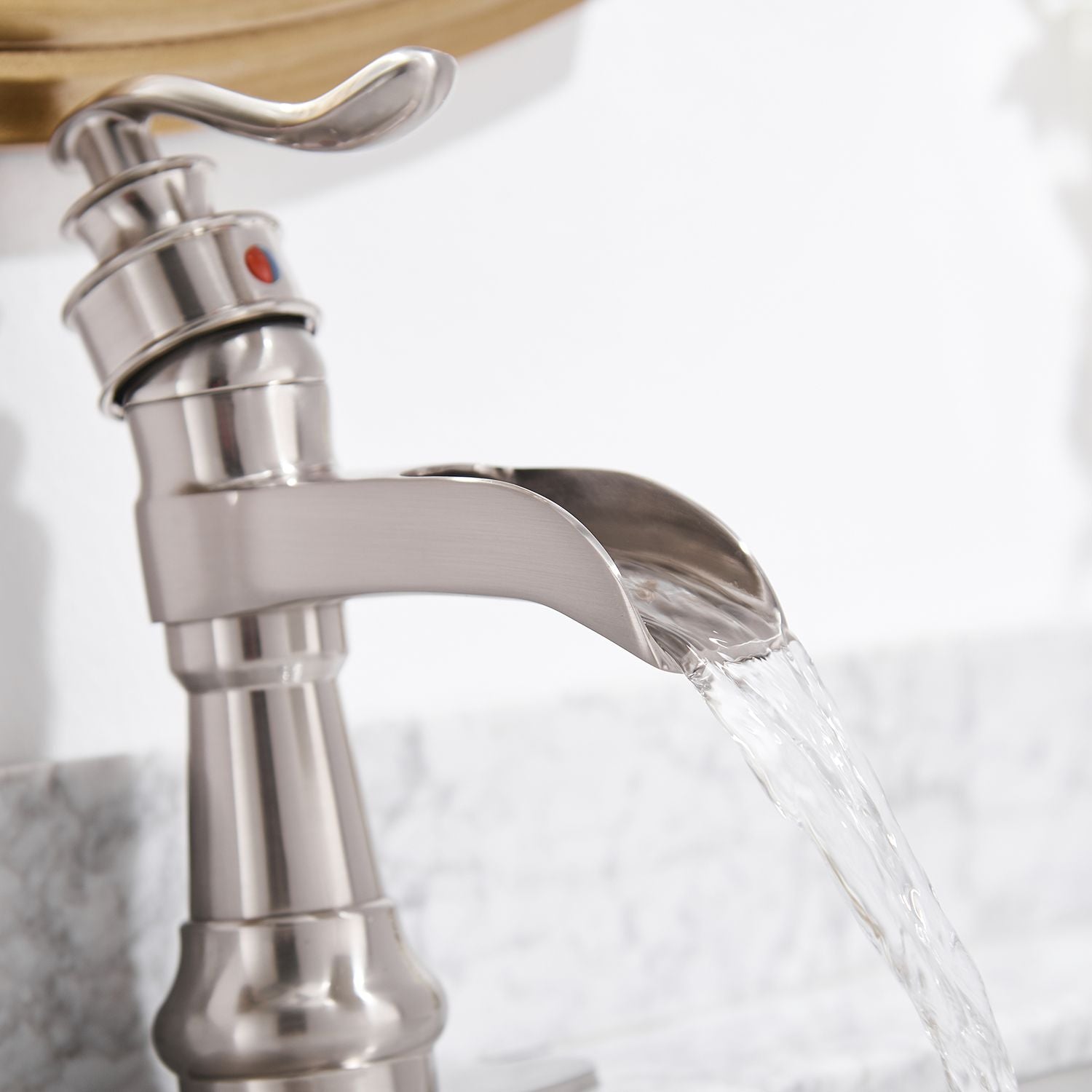 Waterfall Single Hole Single-Handle Low-Arc Bathroom Faucet With Pop-up Drain Assembly in Brushed Nickel image 4